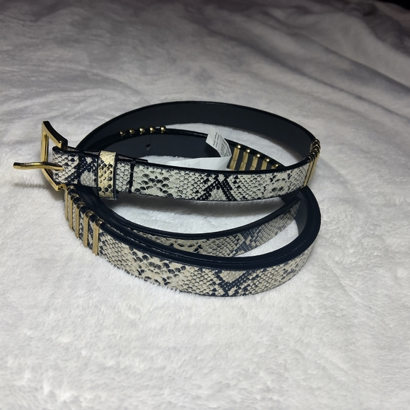 Black and Cream Snake Print Belt - Picture 1 of 7